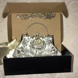 Silver beaded bag, new